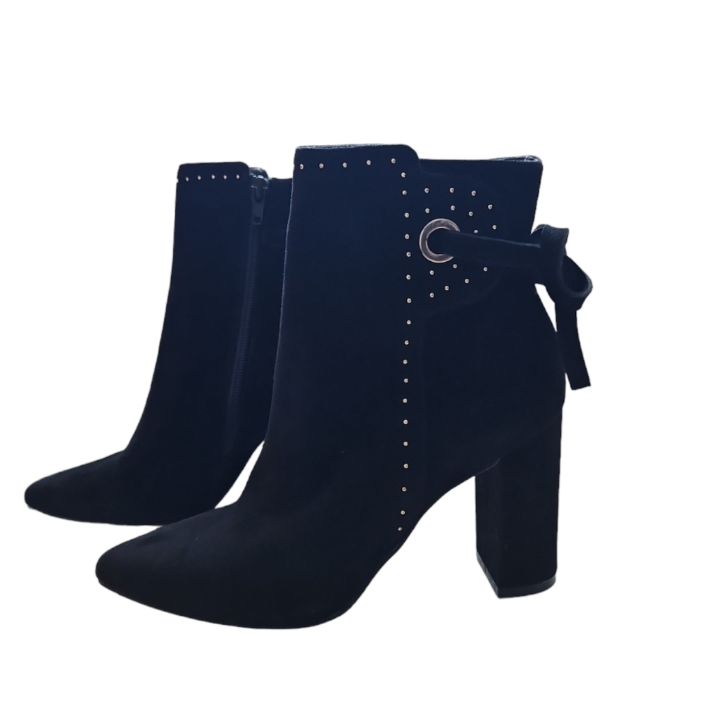 Chelsea & Violet Women's Black Suede Boots With Gold Studded Detail size 5.5